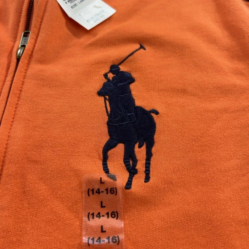 VTG NWT Polo Ralph Lauren Youth Boys Orange Large (14/16) Zipper Jacket Big Pony